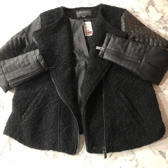Forever 21 Jackets & Blazers - Black leather/wool moto jacket from Forever21 Plus